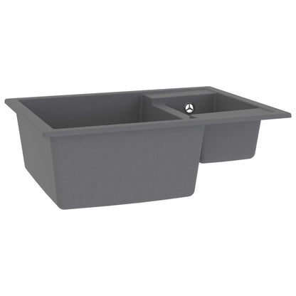 Kitchen Sink with Overflow Hole Double Basins Grey Granite