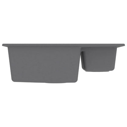 Kitchen Sink with Overflow Hole Double Basins Grey Granite