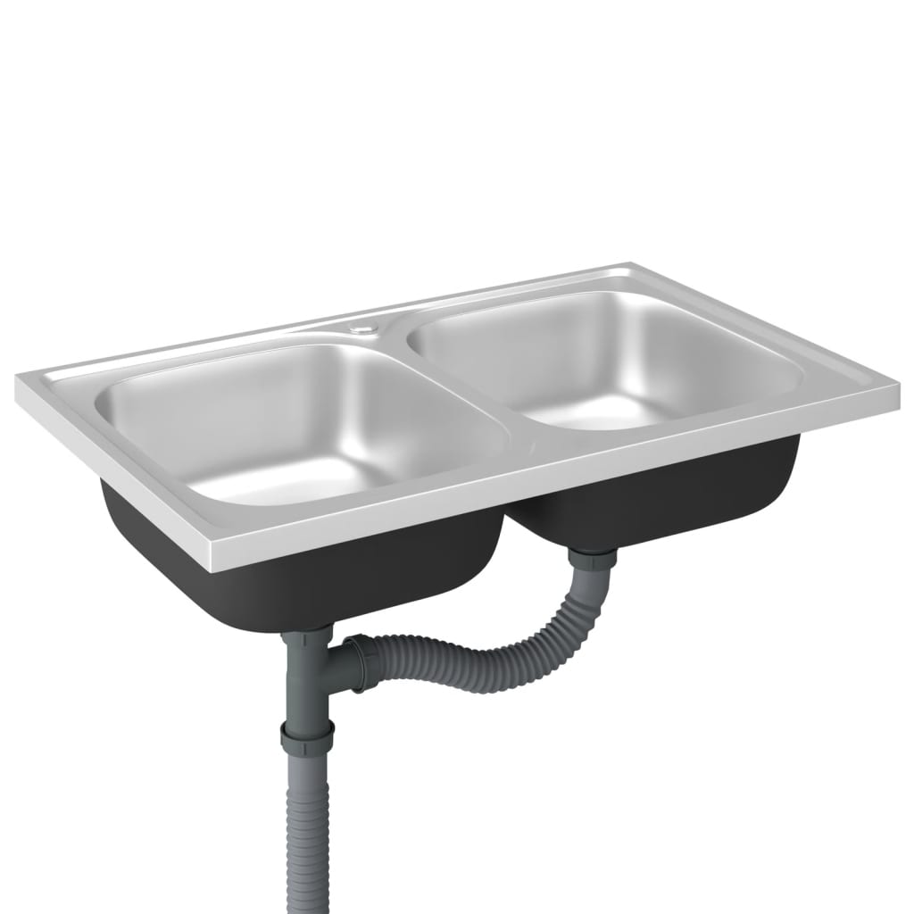Kitchen Sink with Double Basins Silver 800x500x155 mm Stainless Steel