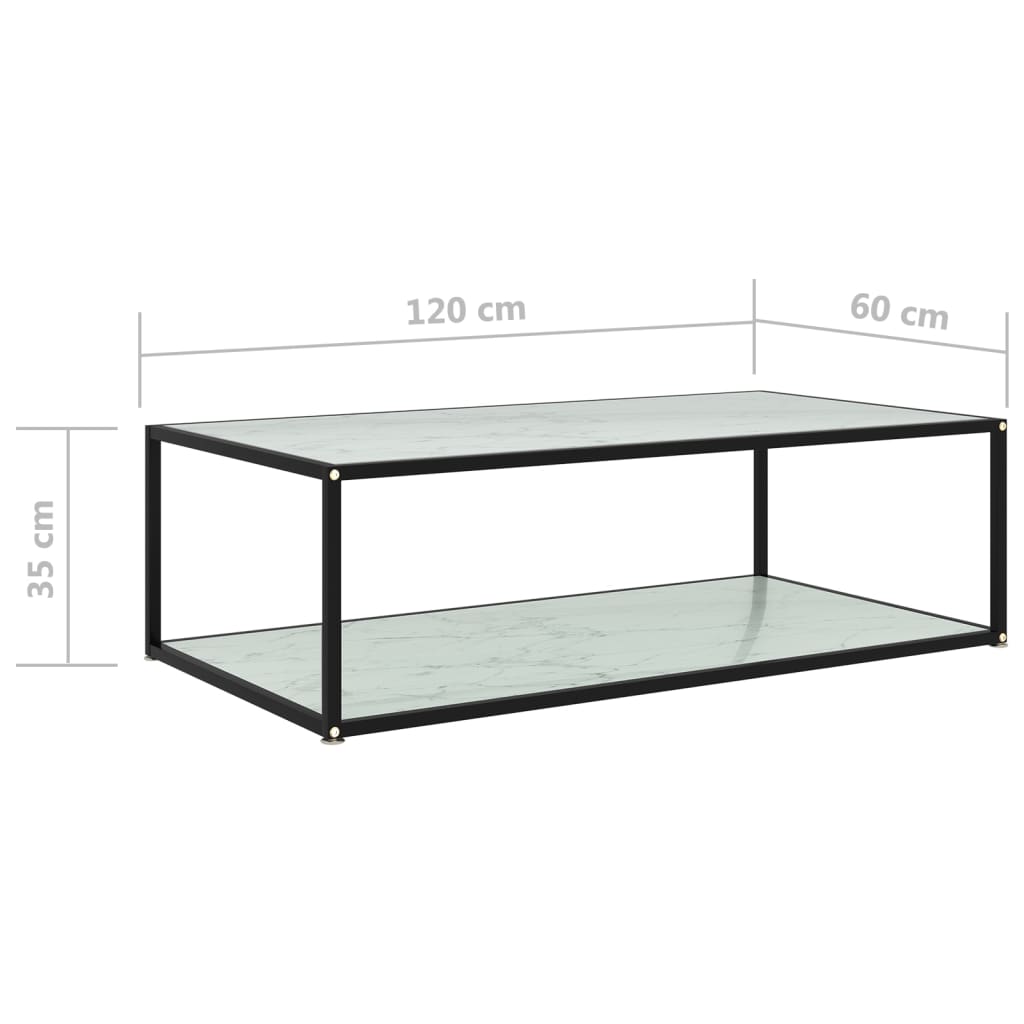 Coffee Table White 120x60x35 cm Tempered Glass