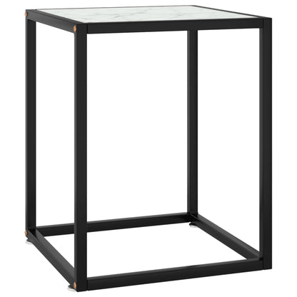 Coffee Table Black with White Marble Glass 40x40x50 cm