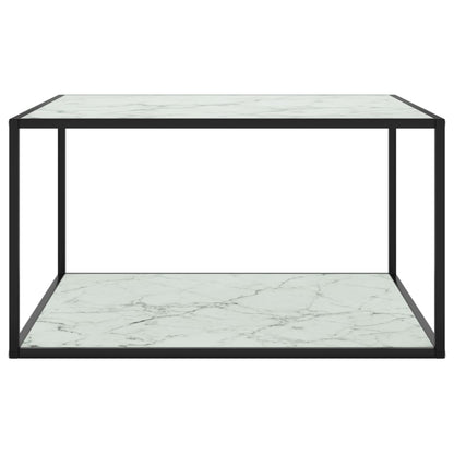 Coffee Table Black with White Marble Glass 90x90x50 cm