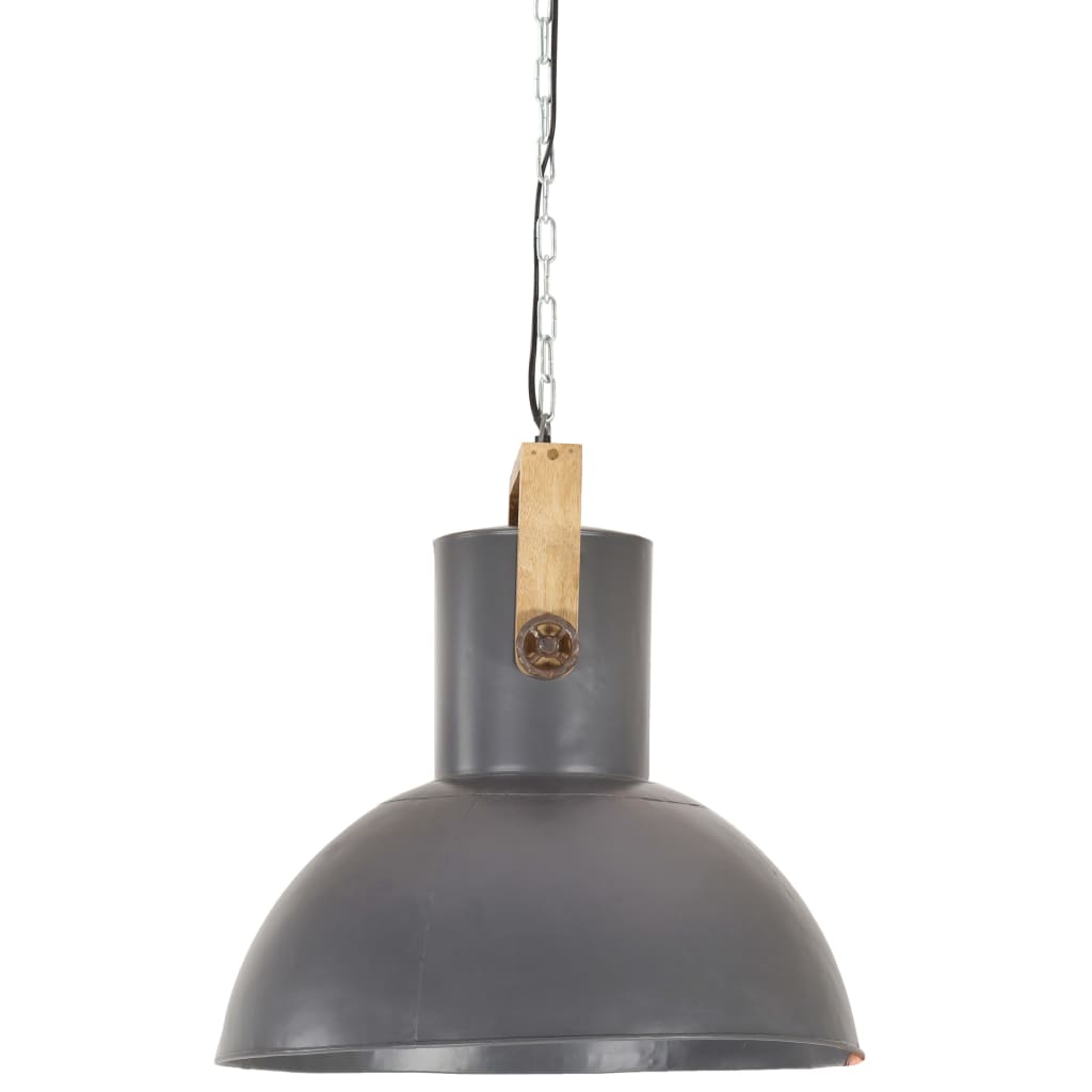Industrial Hanging Lamp 25 W Grey Round Mango Wood 52 cm E27