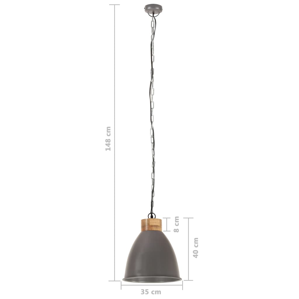 Industrial Hanging Lamp Grey Iron & Solid Wood 35 cm E27