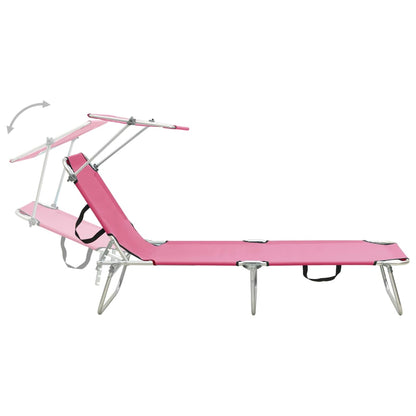 Folding Sun Lounger with Canopy Steel Magento Pink