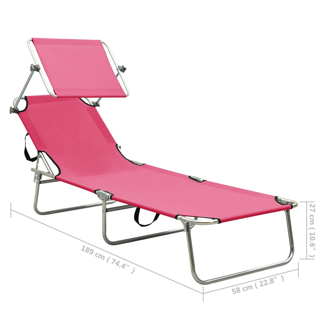 Folding Sun Lounger with Canopy Steel Magento Pink