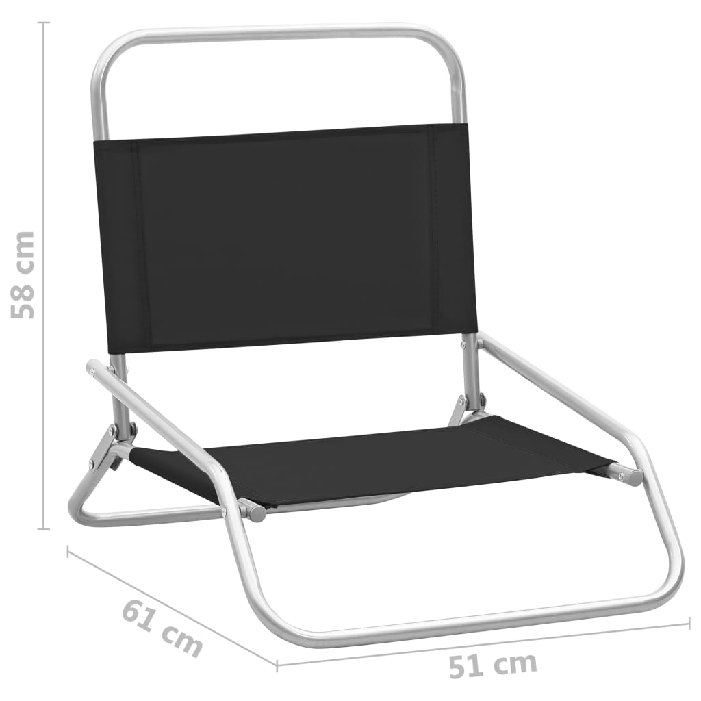 Folding Beach Chairs 2 pcs Black Fabric