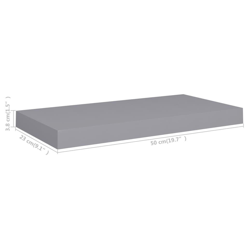 Floating Wall Shelf Grey 50x23x3.8 cm MDF