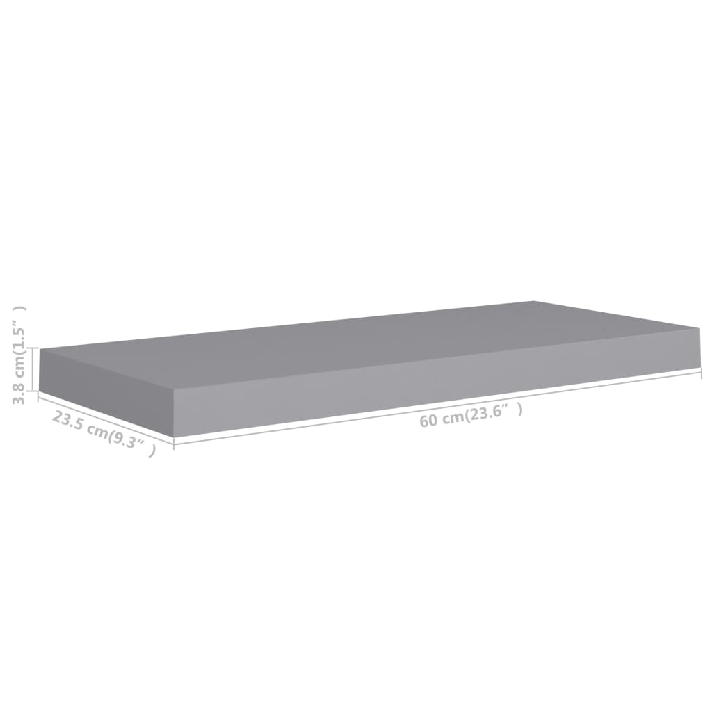 Floating Wall Shelves 4 pcs Grey 60x23.5x3.8 cm MDF