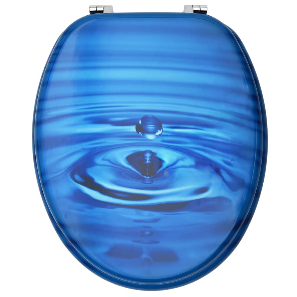 WC Toilet Seats with Lid 2 pcs MDF Blue Water Drop Design