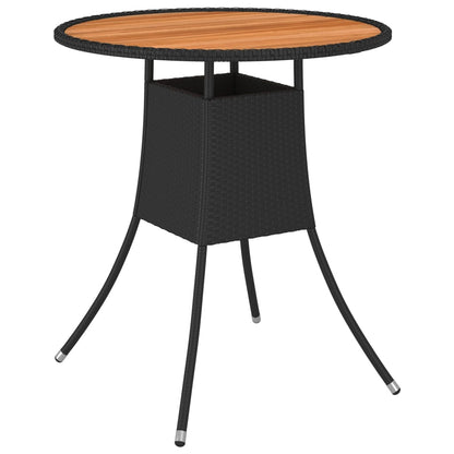 Garden Dining Table Black Ø 70 cm Poly Rattan and Solid Acacia Wood