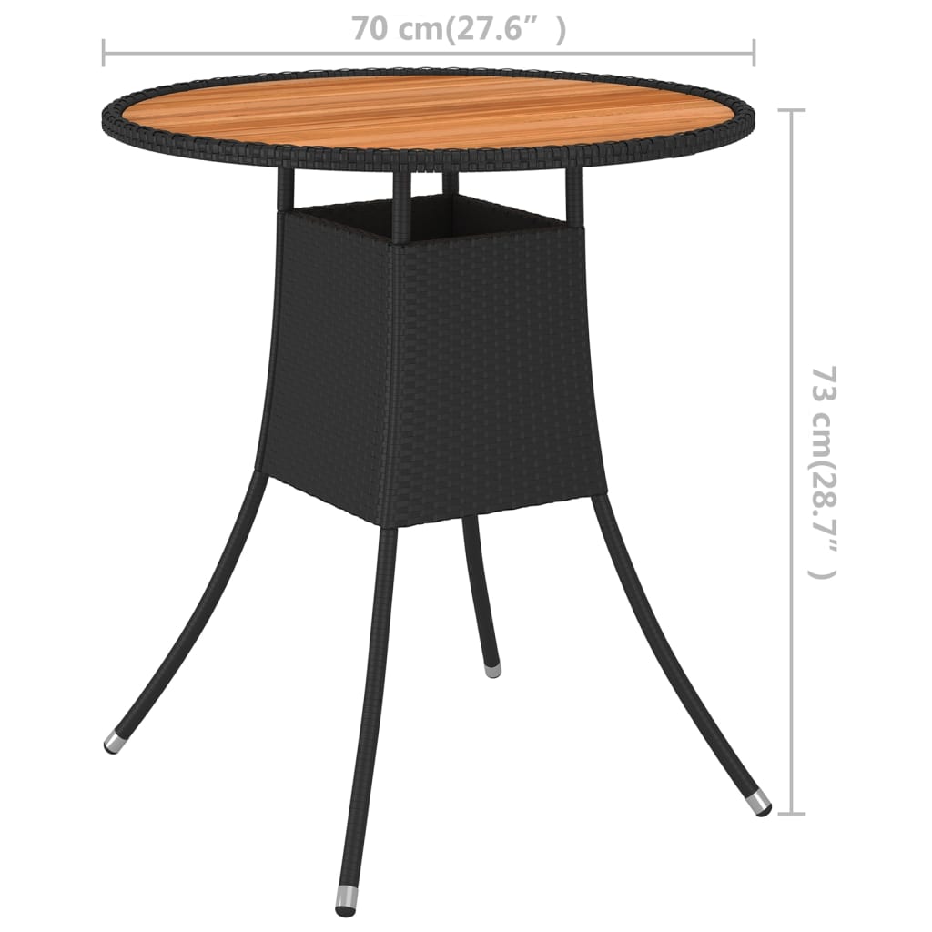Garden Dining Table Black Ø 70 cm Poly Rattan and Solid Acacia Wood