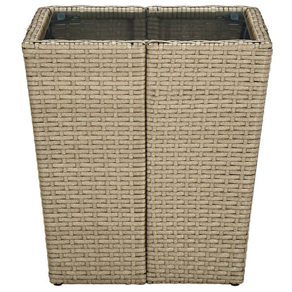Tea Table Beige 41.5x41.5x44 cm Poly Rattan and Tempered Glass