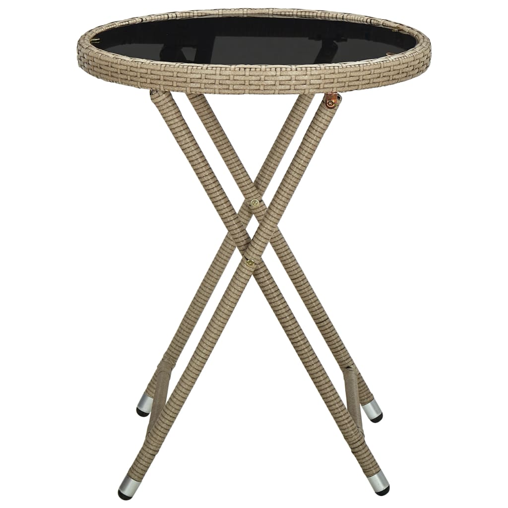 Tea Table Beige 60 cm Poly Rattan and Tempered Glass