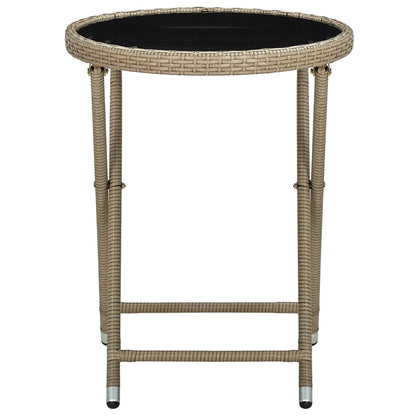 Tea Table Beige 60 cm Poly Rattan and Tempered Glass