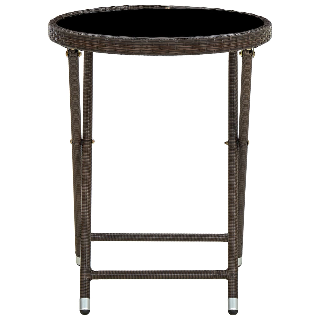 Tea Table Brown 60 cm Poly Rattan and Tempered Glass