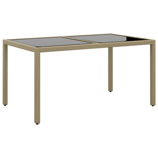 Garden Table 150x90x75 cm Tempered Glass and Poly Rattan Beige