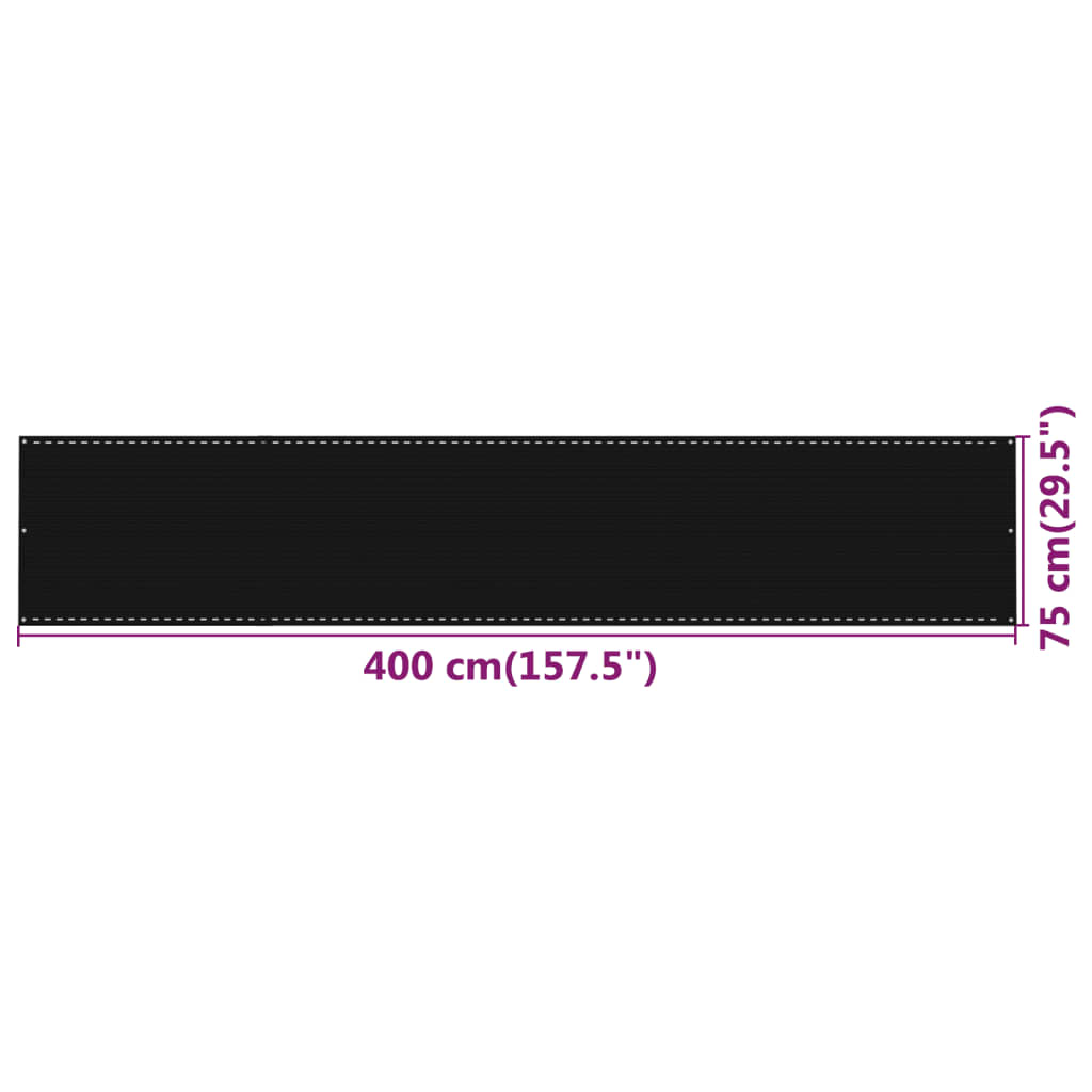 Balcony Screen Black 75x400 cm HDPE