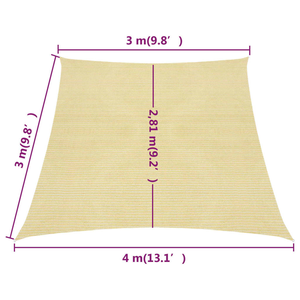 Sunshade Sail 160 g/m² Beige 3/4x3 m HDPE
