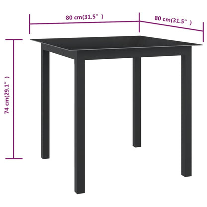 Garden Table Black 80x80x74 cm Aluminium and Glass
