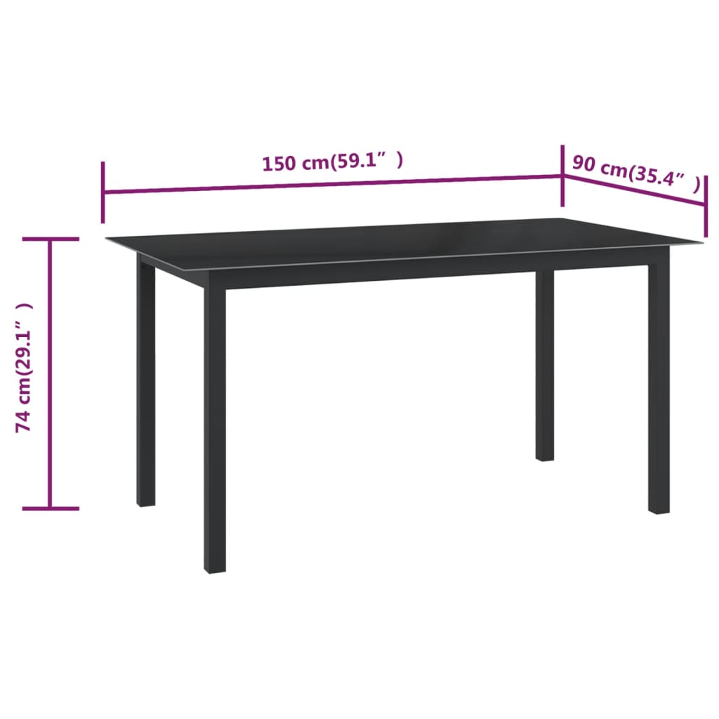 Garden Table Black 150x90x74 cm Aluminium and Glass
