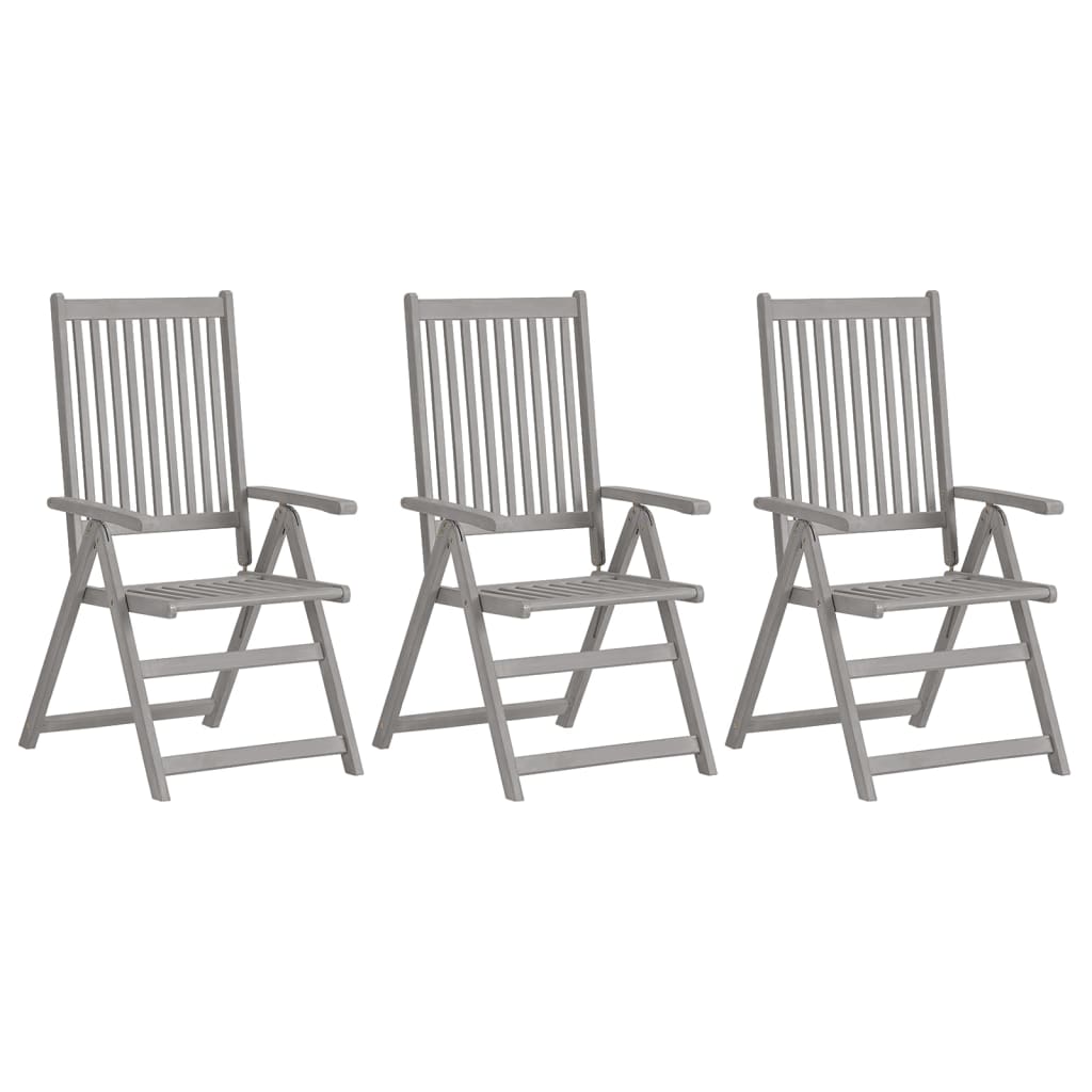 Garden Reclining Chairs 3 pcs Grey Solid Acacia Wood