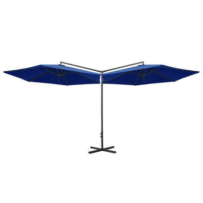 Double Parasol with Steel Pole Azure Blue 600 cm