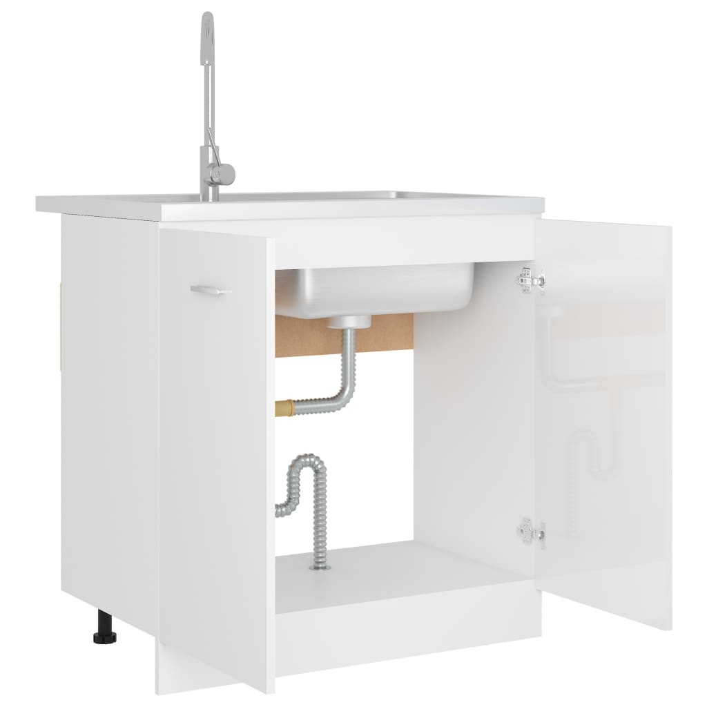 Sink Bottom Cabinet High Gloss White 80x46x81.5 cm Engineered Wood