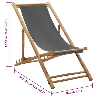 Deck Chair Bamboo and Canvas Dark Grey