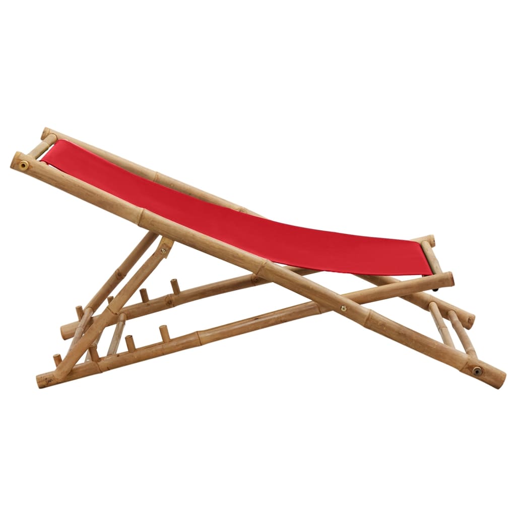 Deck Chair Bamboo and Canvas Red