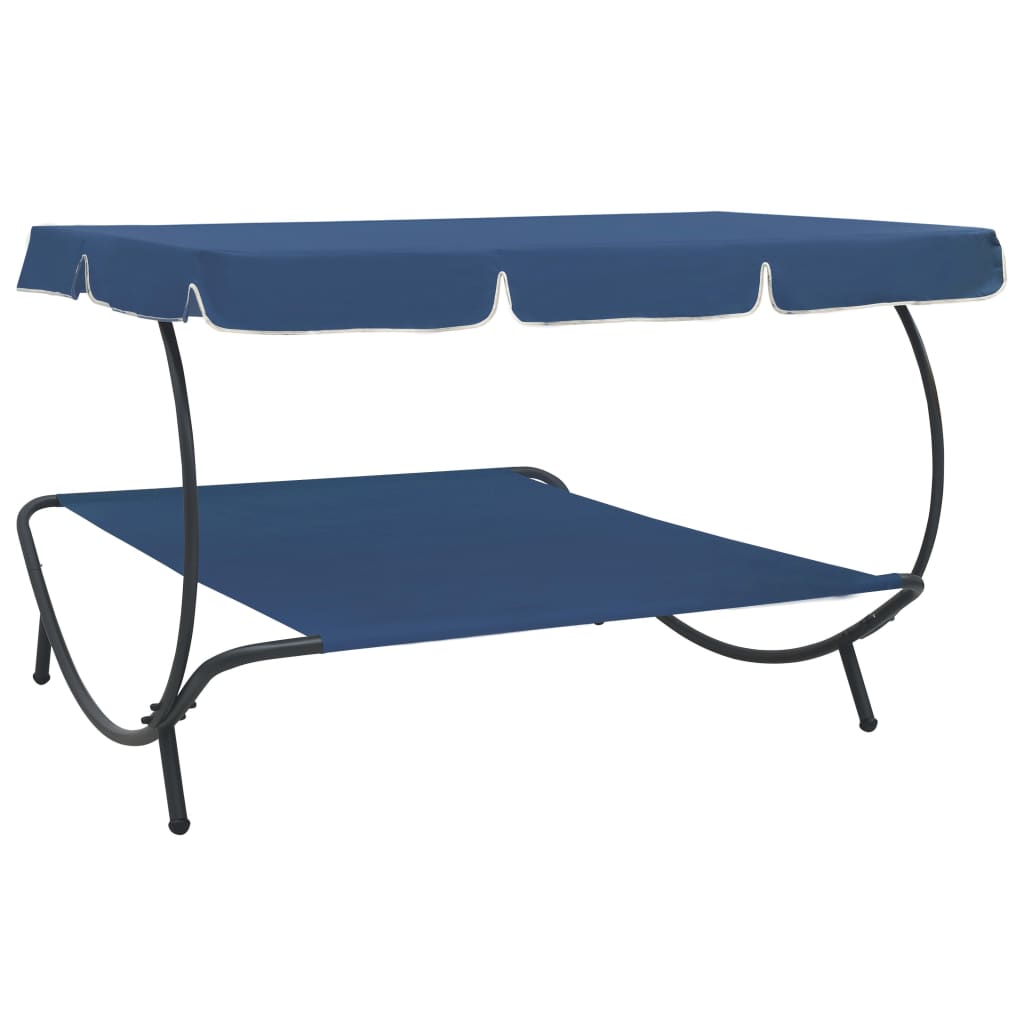 Outdoor Lounge Bed with Canopy Blue