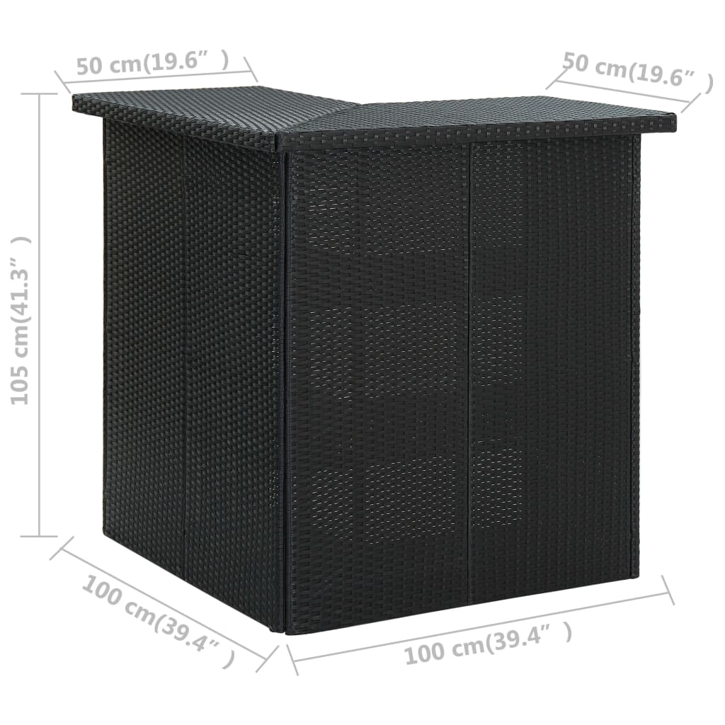 Corner Bar Table Black 100x50x105 cm Poly Rattan