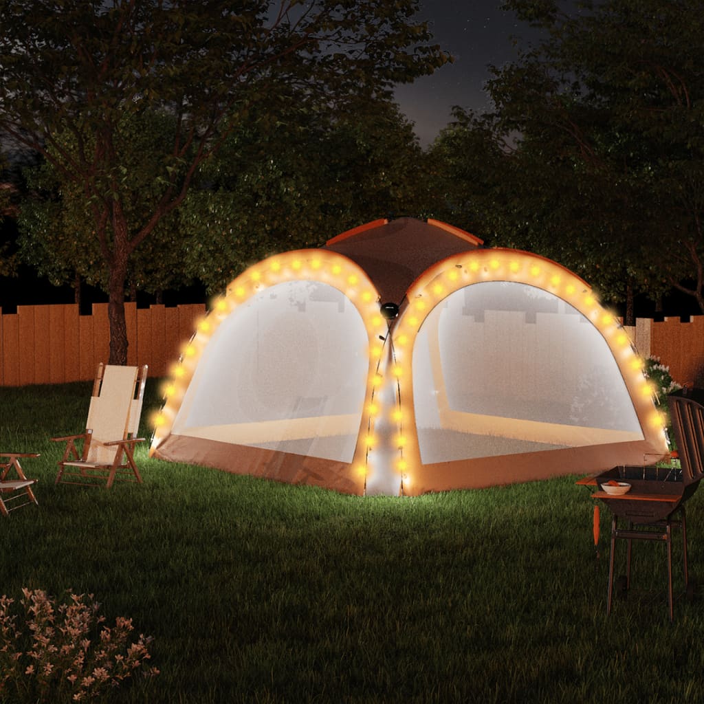 Party Tent with LED and 4 Sidewalls 3.6x3.6x2.3 m Grey&Orange