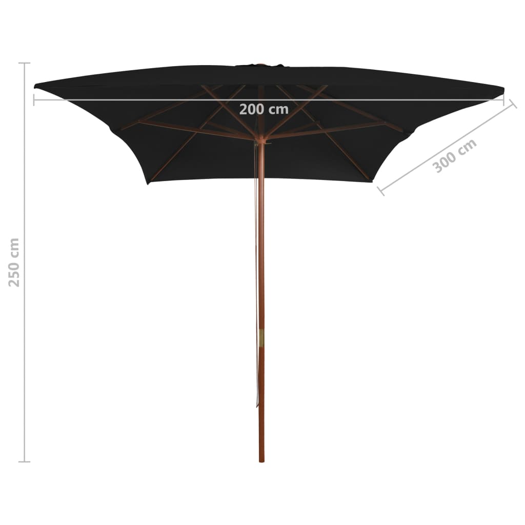 Outdoor Parasol with Wooden Pole Black 200x300 cm