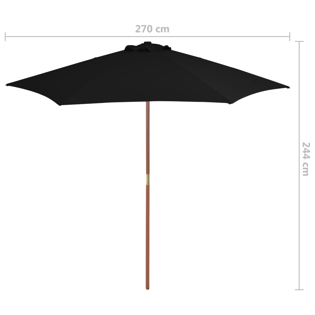 Garden Parasol with Wooden Pole Black 270 cm