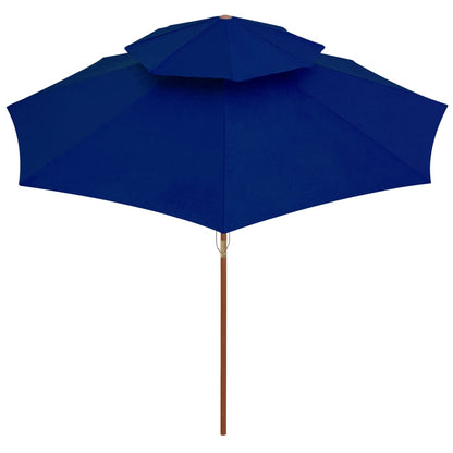 Double Decker Parasol with Wooden Pole Blue 270 cm