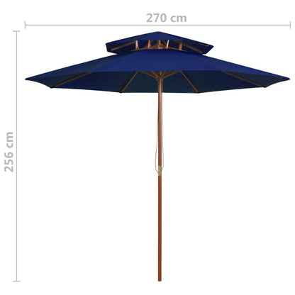 Double Decker Parasol with Wooden Pole Blue 270 cm