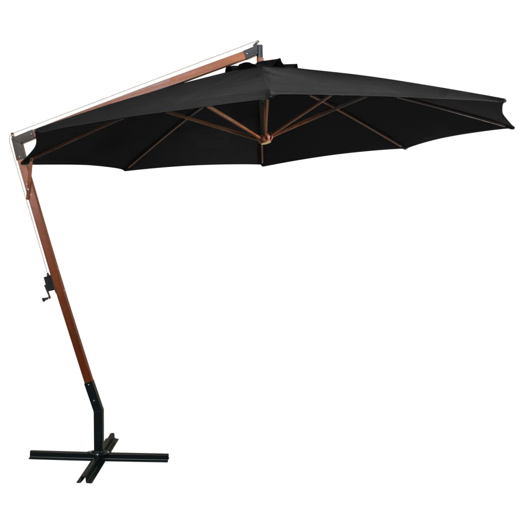Hanging Parasol with Pole Black 3.5x2.9 m Solid Fir Wood