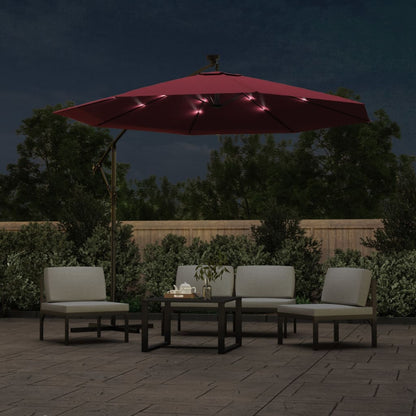 Cantilever Umbrella with LED Lights and Steel Pole Wine Red