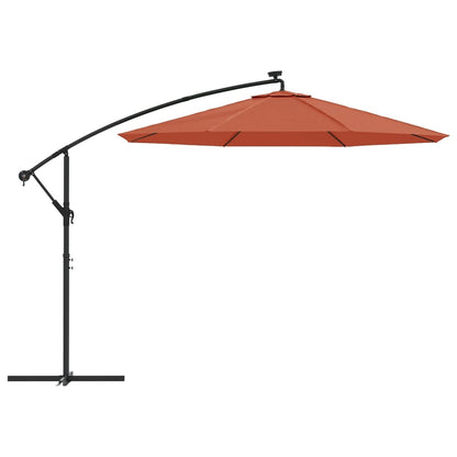 Cantilever Umbrella with LED Lights and Steel Pole Terracotta