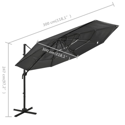 4-Tier Garden Parasol with Aluminium Pole Anthracite 3x3 m