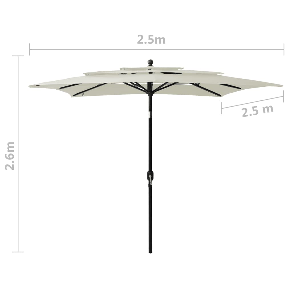 3-Tier Parasol with Aluminium Pole Sand 2.5x2.5 m