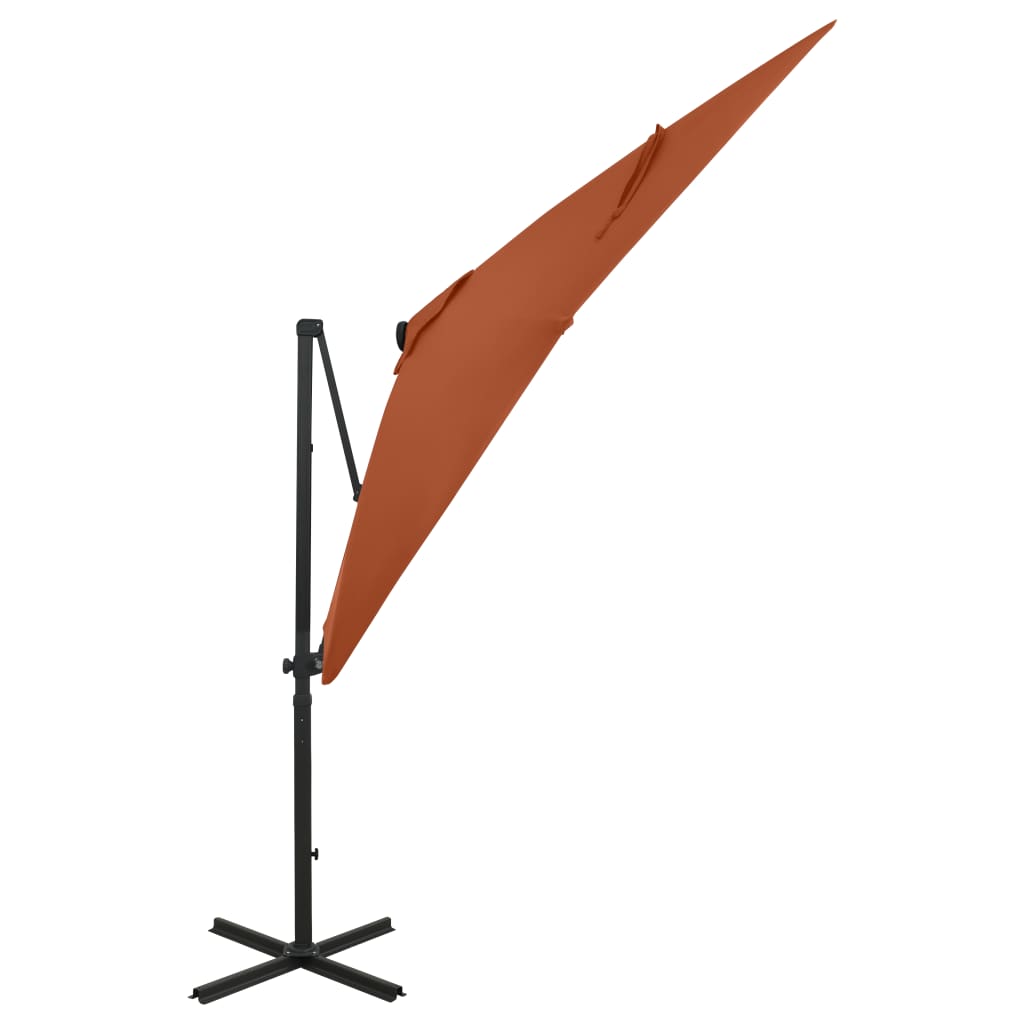 Cantilever Umbrella with Pole and LED Lights Terracotta 250 cm