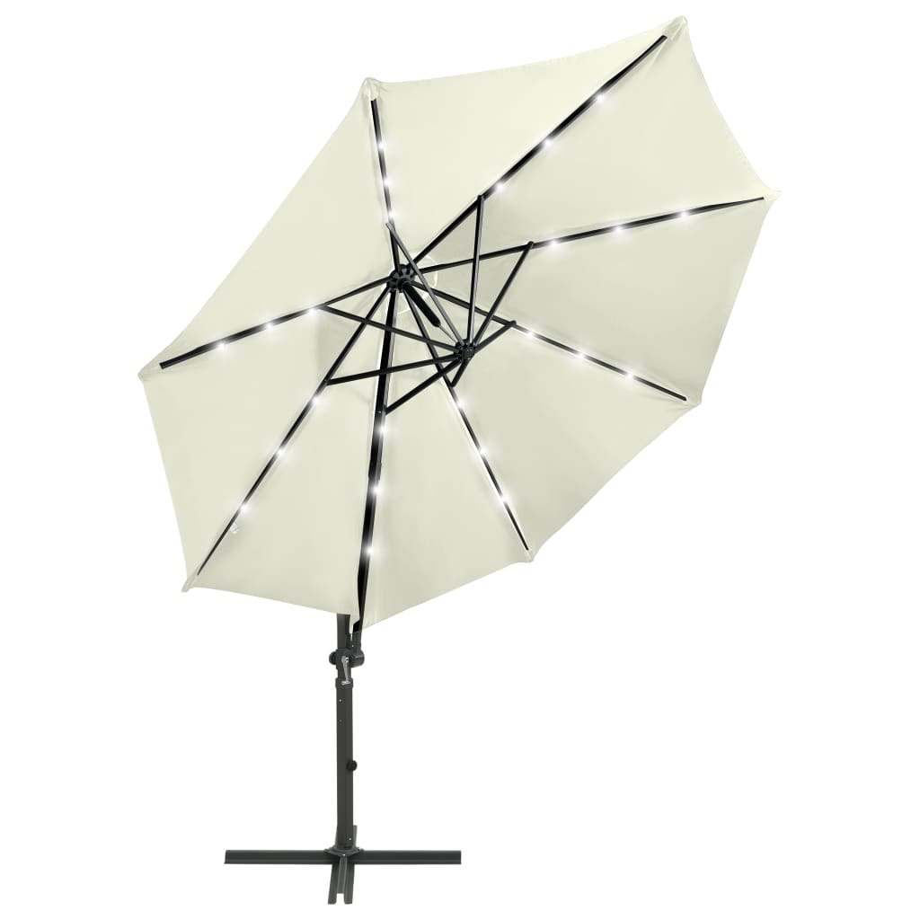 Cantilever Umbrella with Pole and LED Lights Sand 300 cm