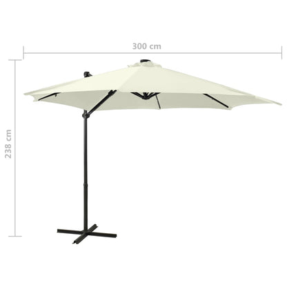 Cantilever Umbrella with Pole and LED Lights Sand 300 cm