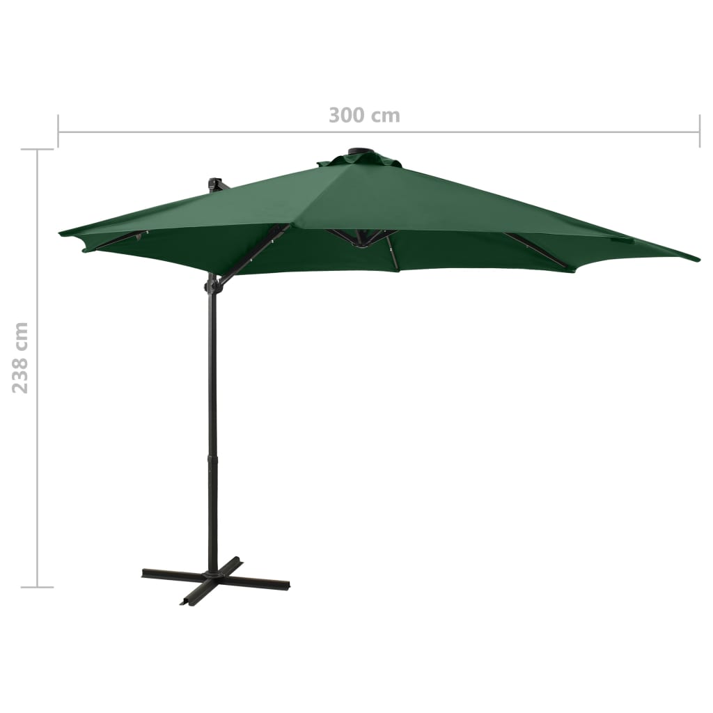 Cantilever Umbrella with Pole and LED Lights Green 300 cm