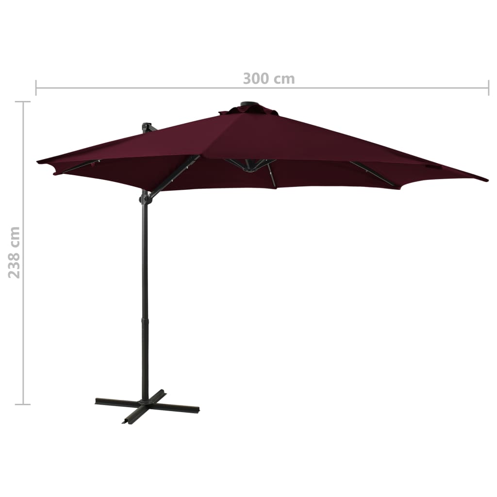 Cantilever Umbrella with Pole and LED Lights Bordeaux Red 300cm
