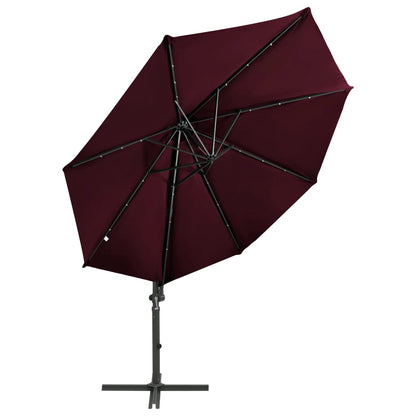Cantilever Umbrella with Pole and LED Lights Bordeaux Red 300cm