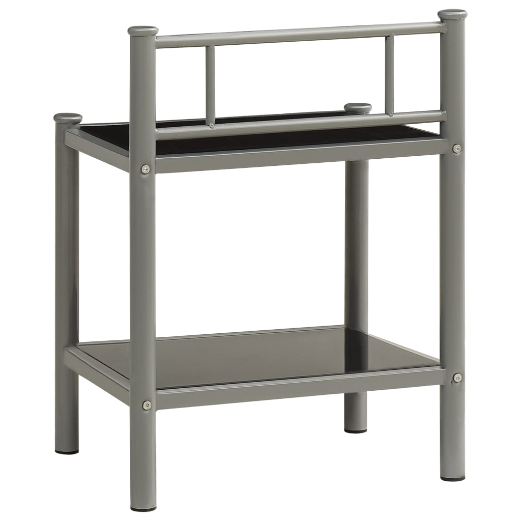 Bedside Cabinets 2 pcs Grey and Black Metal and Glass