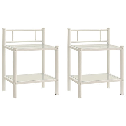 Bedside Cabinets 2 pcs White and Transparent Metal and Glass
